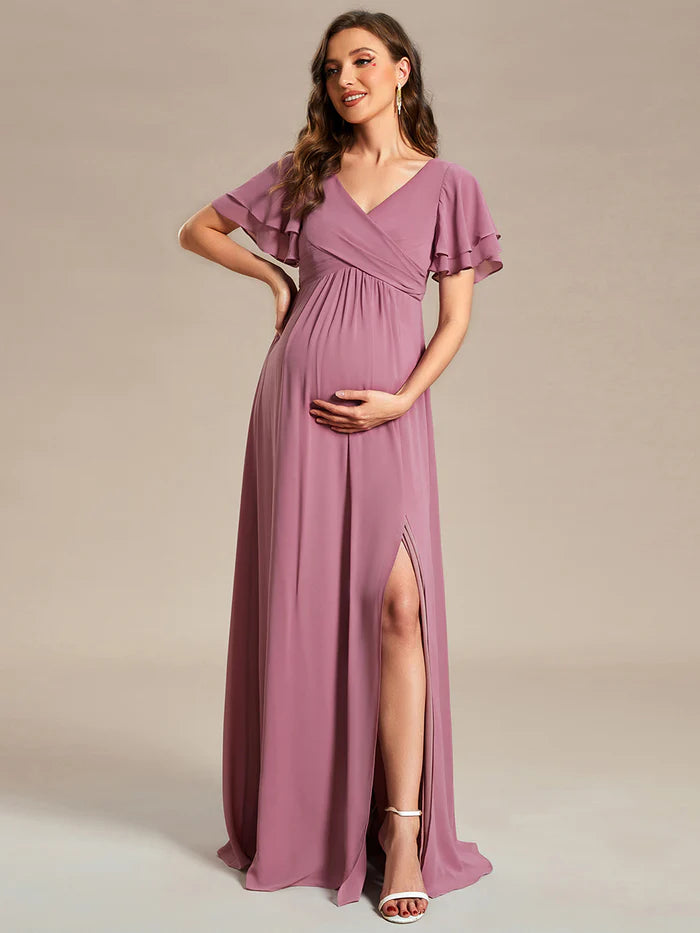 Ruffle Sleeves Split Chiffon Maternity Dresses - CALABRO®