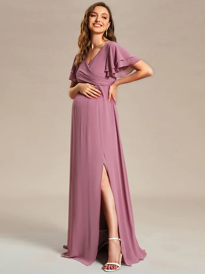 Ruffle Sleeves Split Chiffon Maternity Dresses - CALABRO®