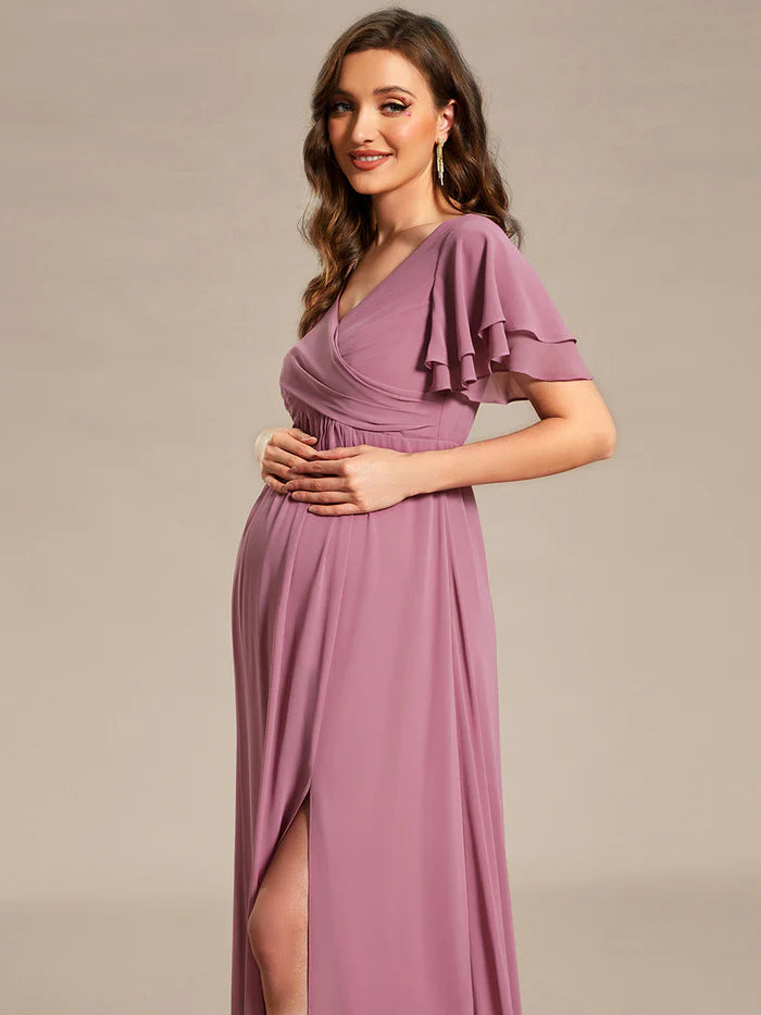 Ruffle Sleeves Split Chiffon Maternity Dresses - CALABRO®