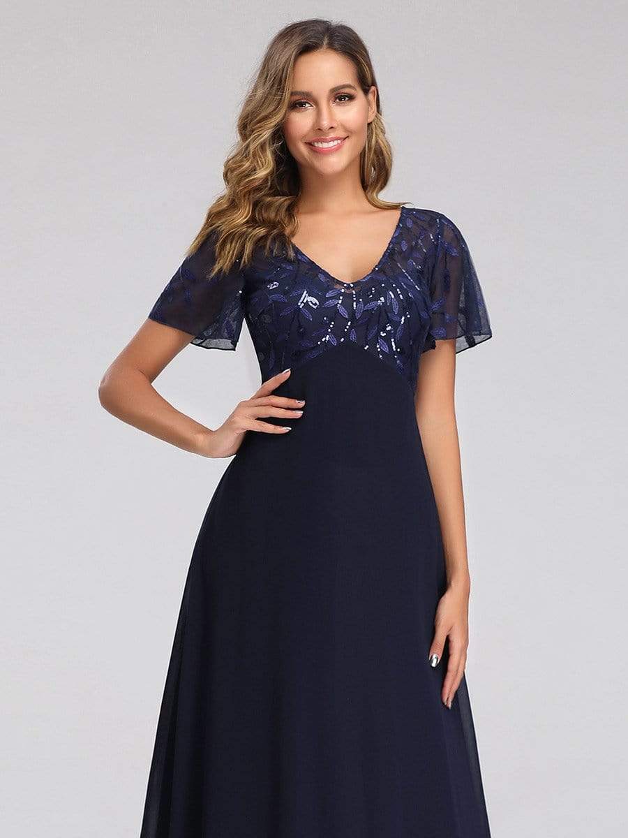 Sequin Print Evening Party Dresses for Women with Cap Sleeve - CALABRO®