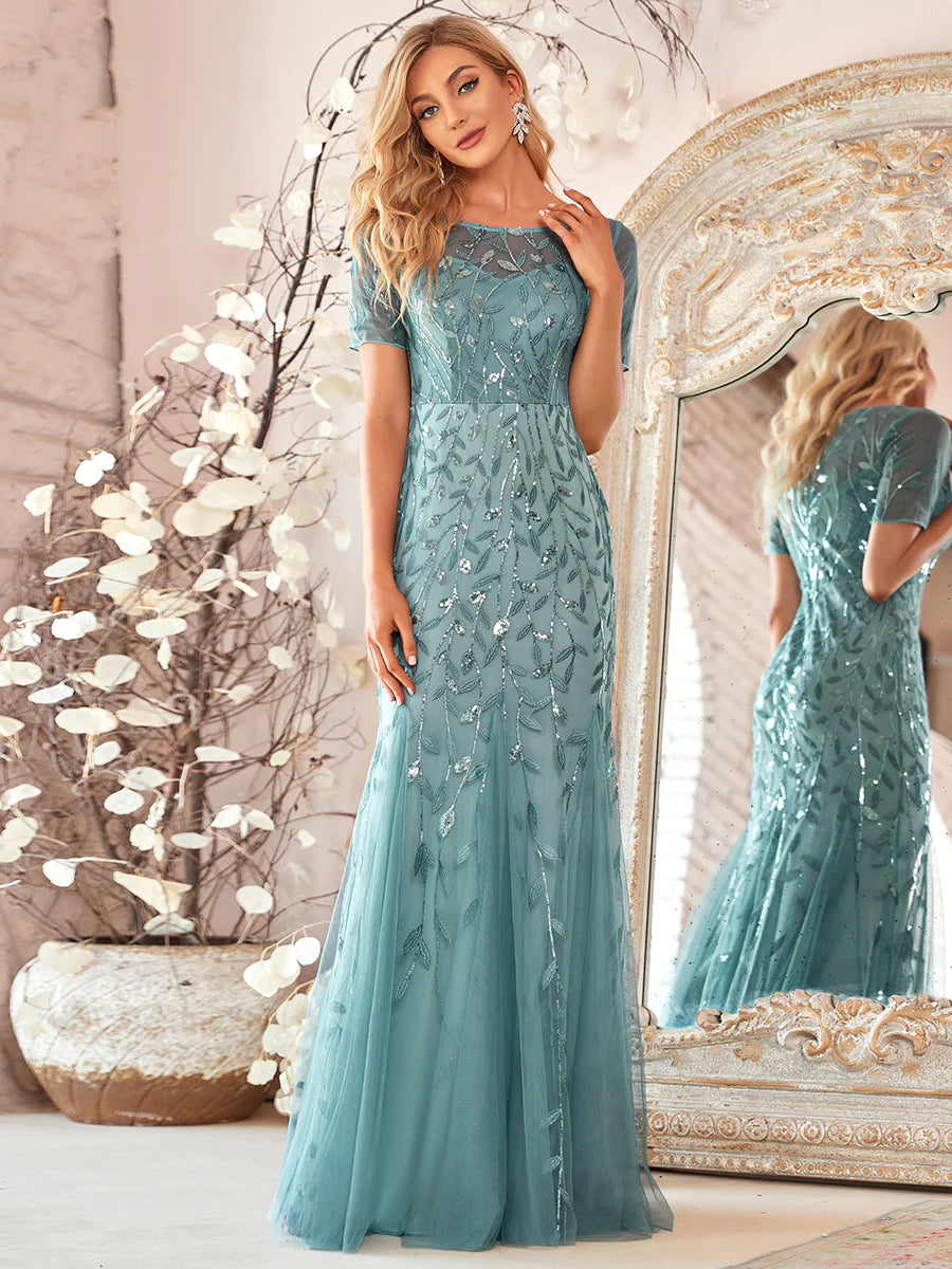 Women's Floral Sequin Fishtail Tulle Bridesmaid Dresses for Party - CALABRO®