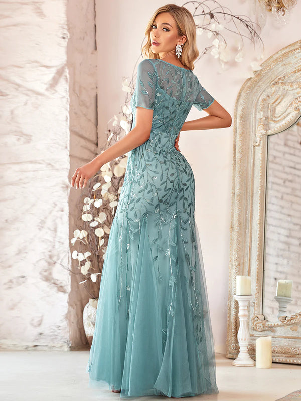 Women's Floral Sequin Fishtail Tulle Bridesmaid Dresses for Party