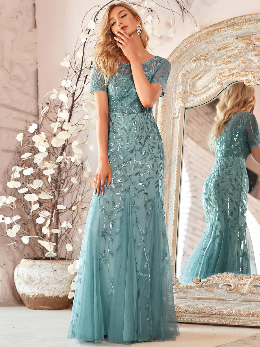 Women's Floral Sequin Fishtail Tulle Bridesmaid Dresses for Party - CALABRO®