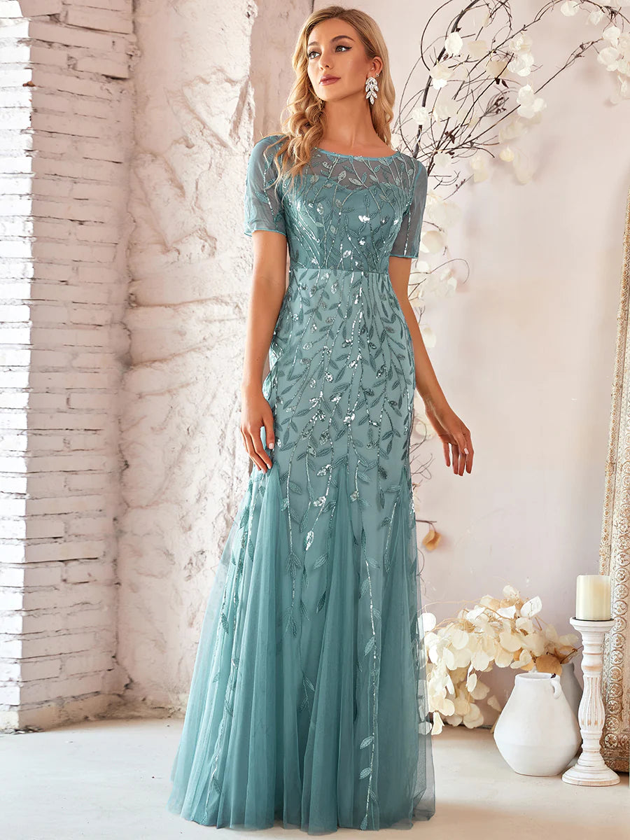 Women's Floral Sequin Fishtail Tulle Bridesmaid Dresses for Party - CALABRO®