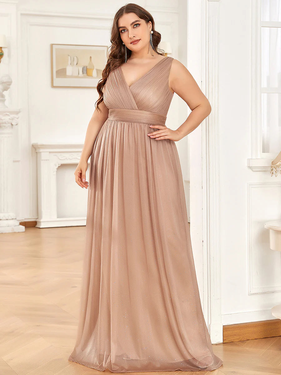 Double V Neck Maxi Long Plus Size Evening Dresses