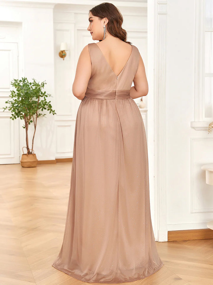 Double V Neck Maxi Long Plus Size Evening Dresses