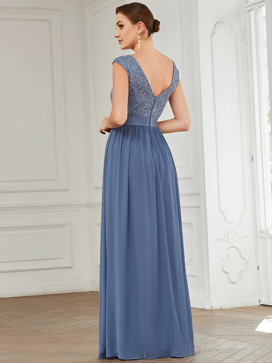 Scoop Neck Lace Top Bridesmaid Dress - CALABRO®