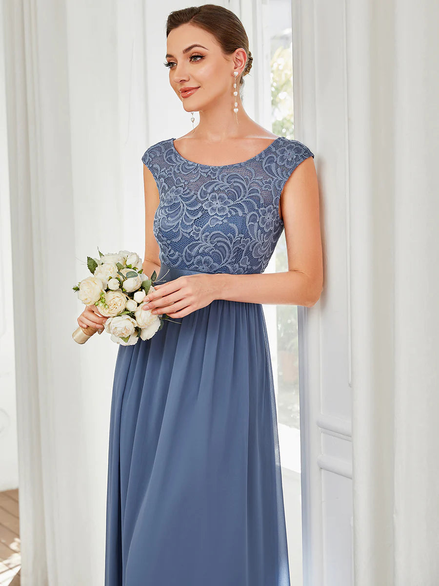 Scoop Neck Lace Top Bridesmaid Dress - CALABRO®