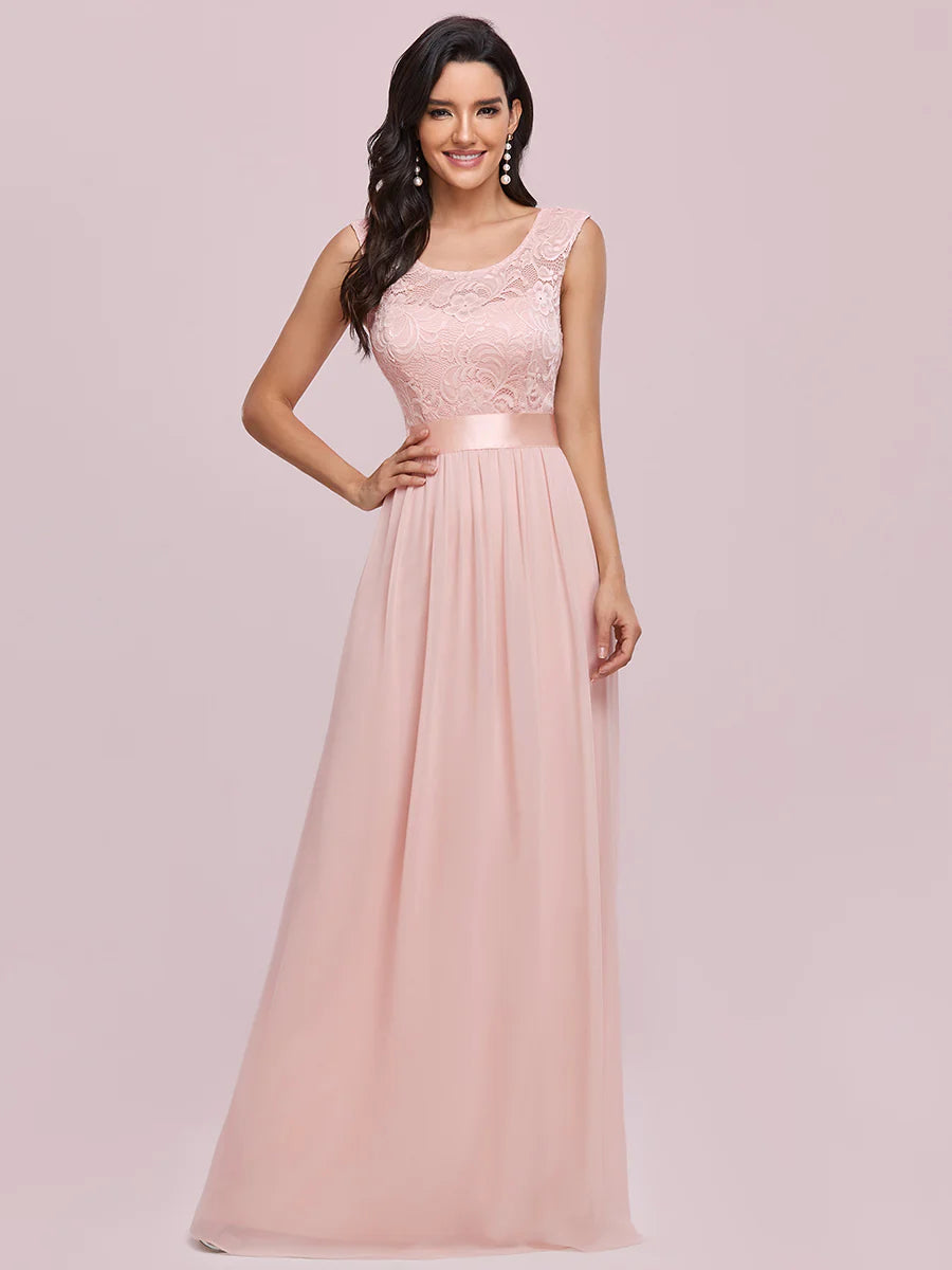 Scoop Neck Lace Top Bridesmaid Dress - CALABRO®