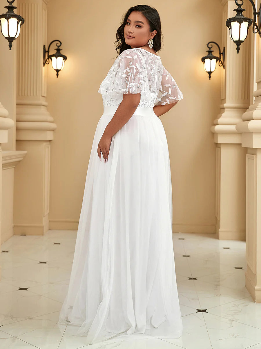 Sequin Print Floor-length Wedding Dresses with Cap Sleeve - CALABRO®