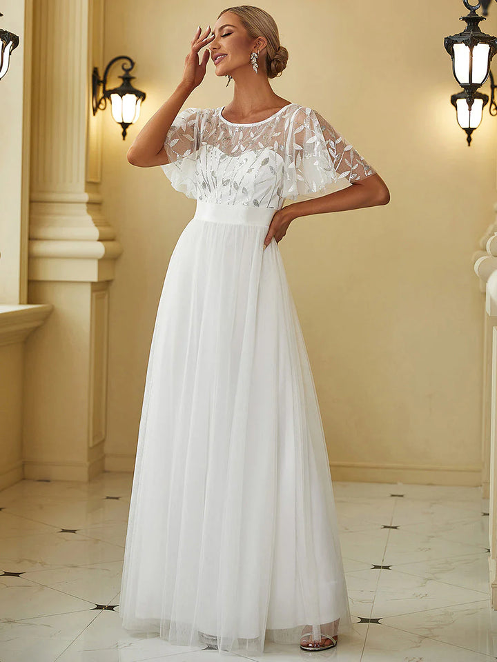 Sequin Print Floor-length Wedding Dresses with Cap Sleeve - CALABRO®