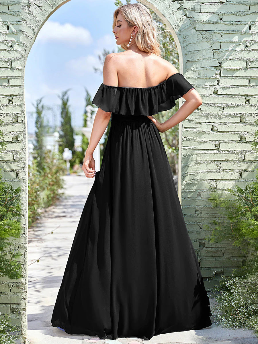 Off Shoulder High Split Bridesmaid Dress - CALABRO®