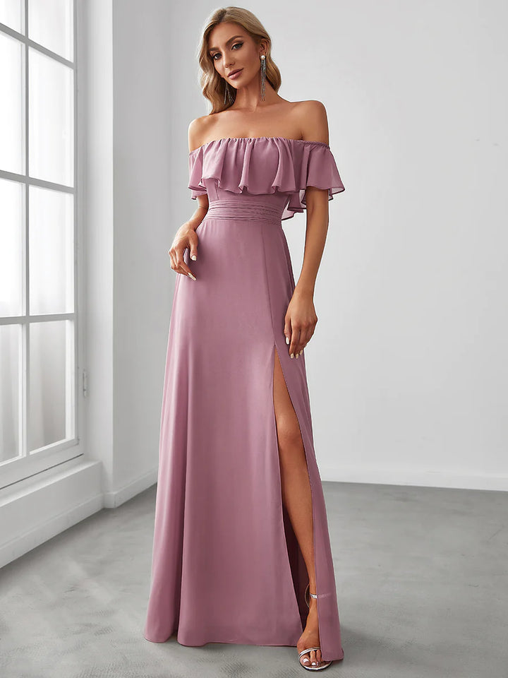 Off Shoulder High Split Bridesmaid Dress - CALABRO®