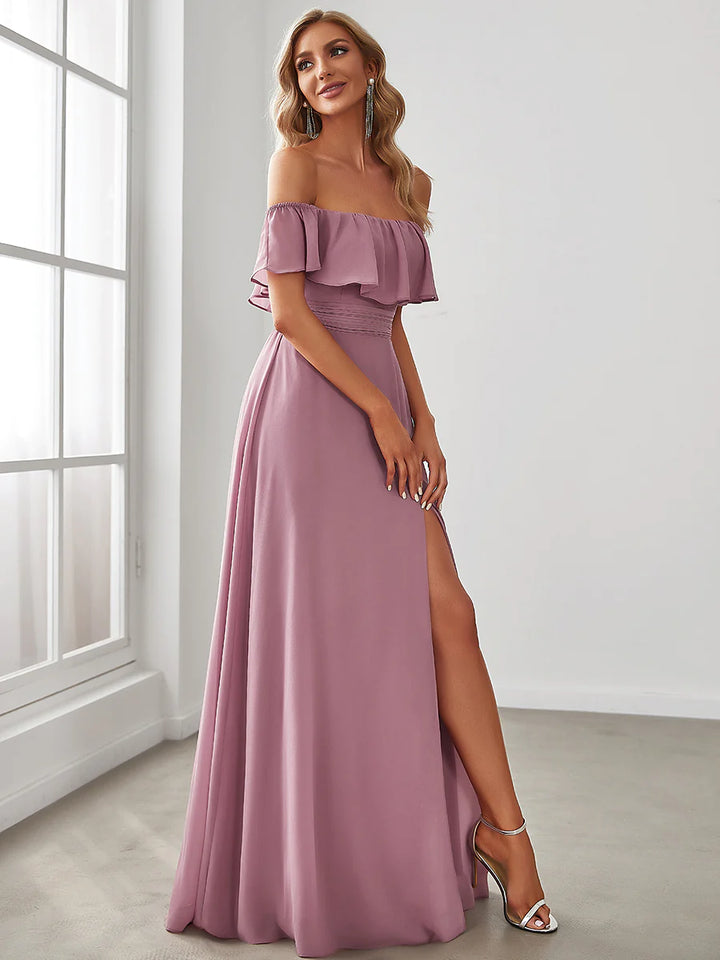 Off Shoulder High Split Bridesmaid Dress - CALABRO®