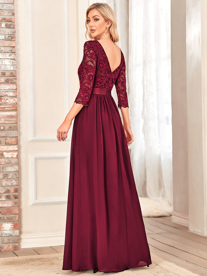 Elegant Empire Waist Evening Dress with Long Lace Sleeve - CALABRO®