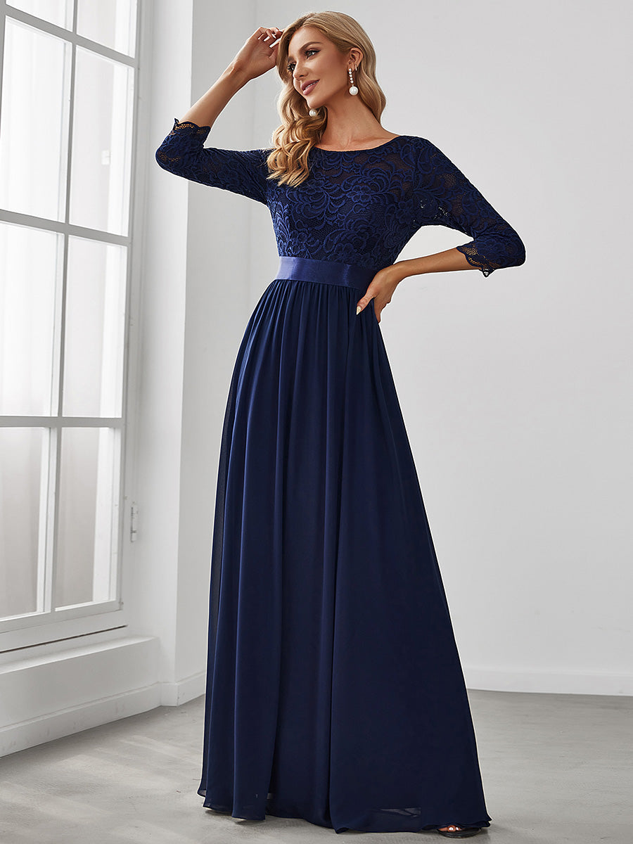 Elegant Empire Waist Evening Dress with Long Lace Sleeve - CALABRO®