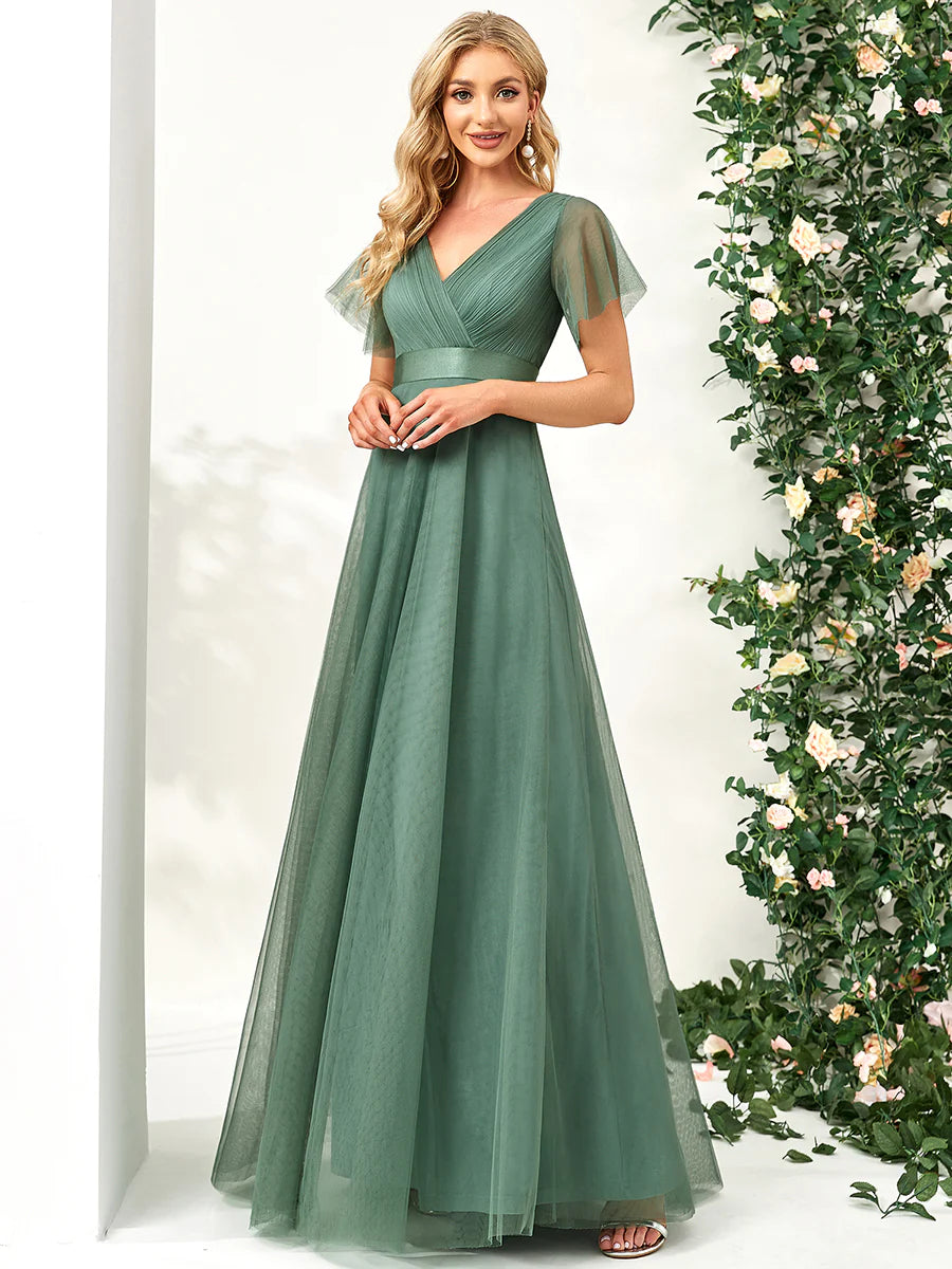 Women's V-Neck A-Line Floor-Length Bridesmaid Dresses - CALABRO®