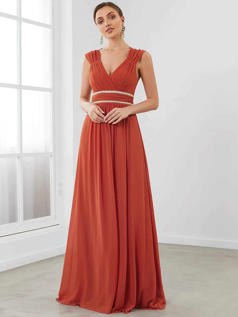 V-Neck Flowy Sleeveless Bridesmaid Dress - CALABRO®