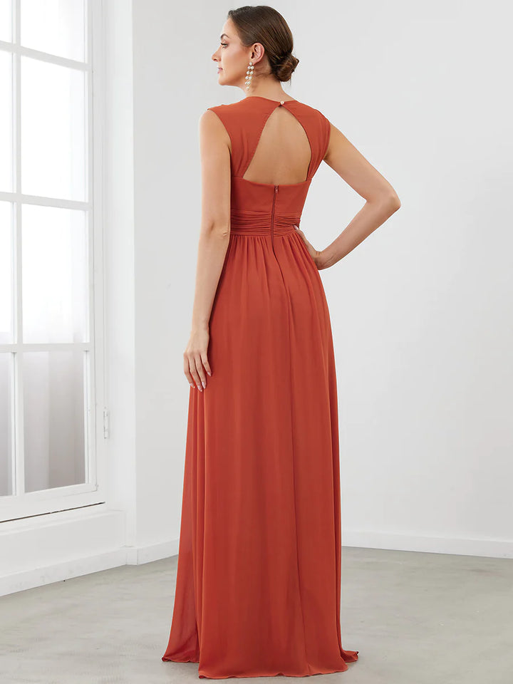 V-Neck Flowy Sleeveless Bridesmaid Dress - CALABRO®