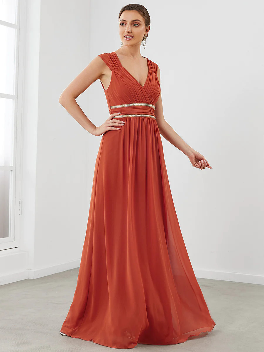 V-Neck Flowy Sleeveless Bridesmaid Dress - CALABRO®