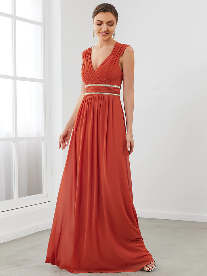 V-Neck Flowy Sleeveless Bridesmaid Dress - CALABRO®