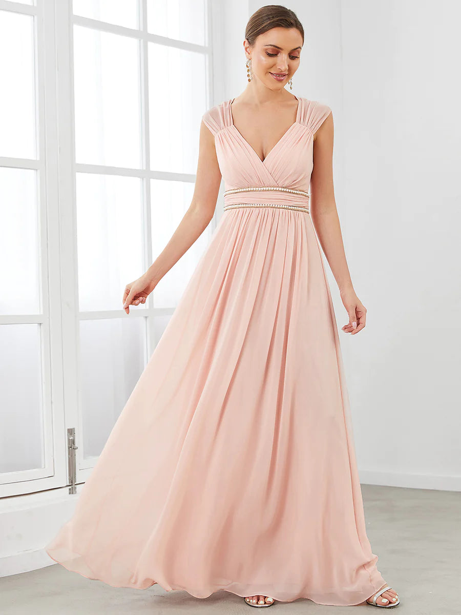 V-Neck Flowy Sleeveless Bridesmaid Dress - CALABRO®