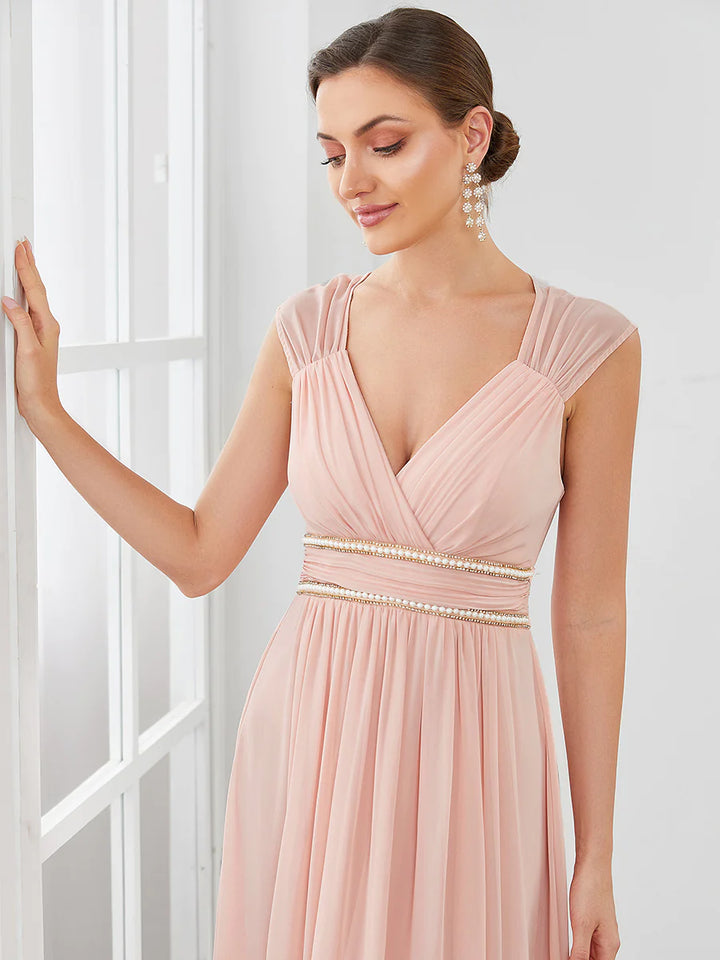 V-Neck Flowy Sleeveless Bridesmaid Dress - CALABRO®