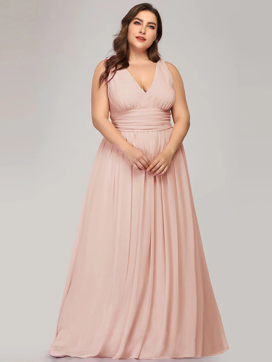 Double V-Neck Maxi Long Plus Size Evening Dresses
