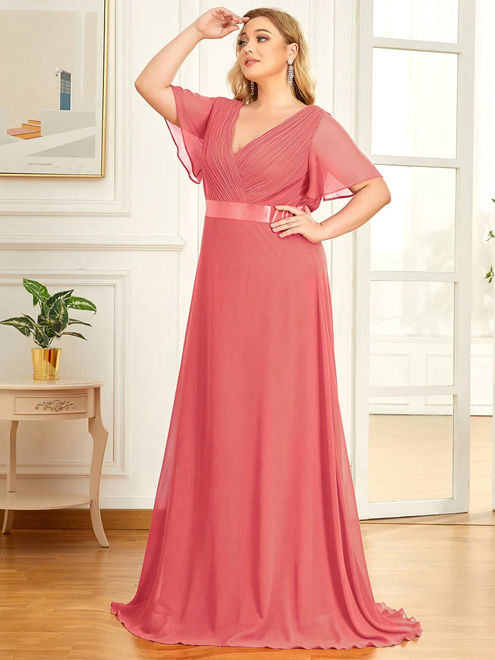 Glamorous Double V-Neck Ruffles Padded Plus Size Evening Dresses - CALABRO®