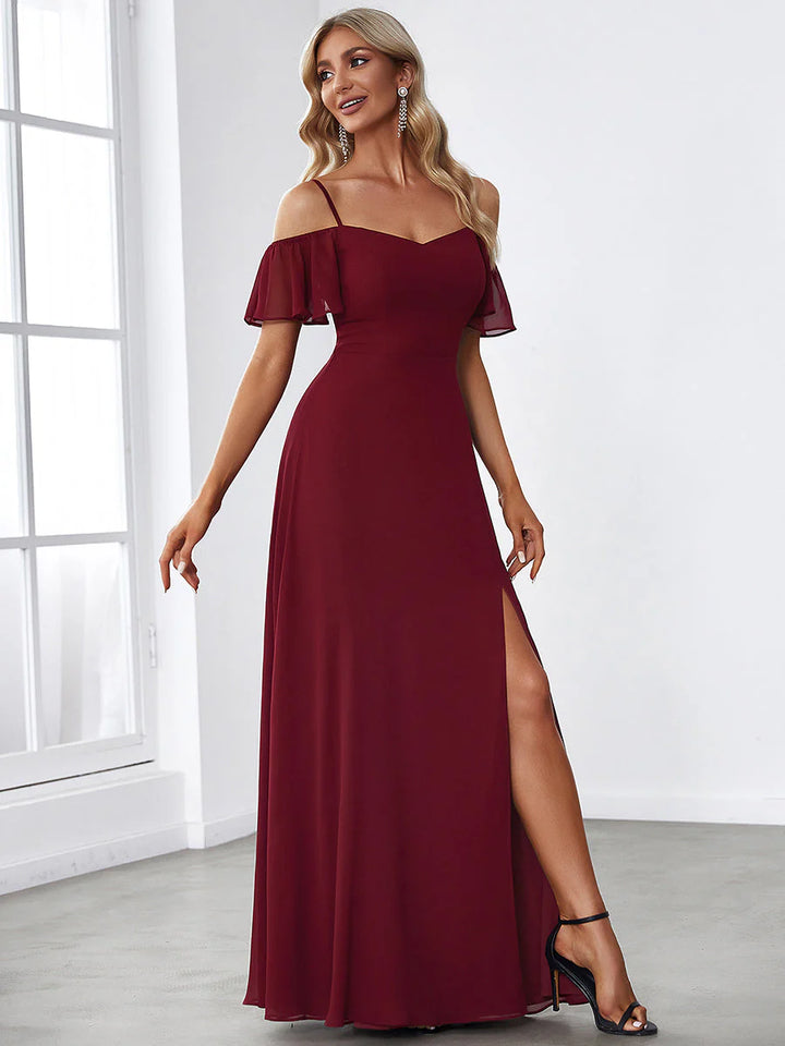 Flattering Deep V Neck Flare Sleeves Bridesmaid Dresses