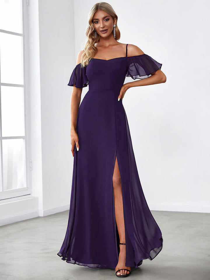 High Split Chiffon Evening Dress With Spaghetti Straps