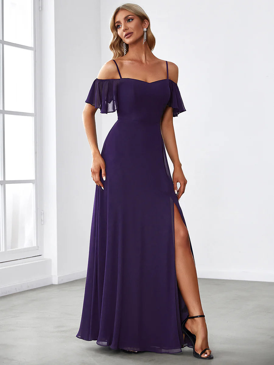 High Split Chiffon Evening Dress With Spaghetti Straps