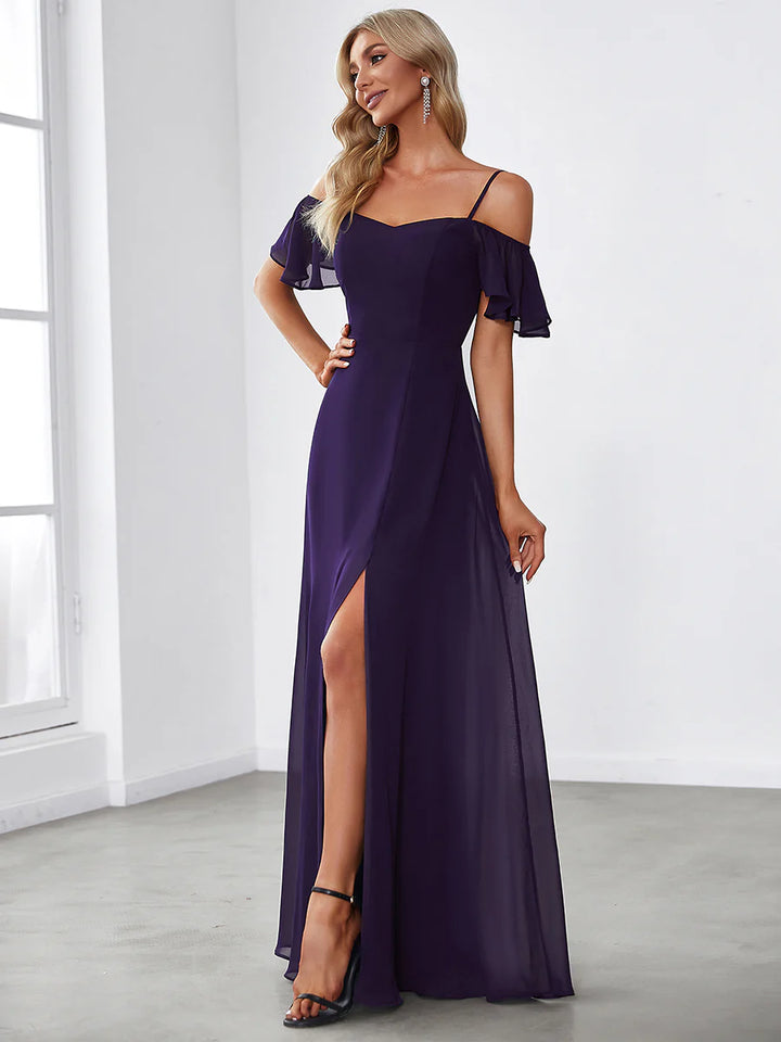 High Split Chiffon Evening Dress With Spaghetti Straps