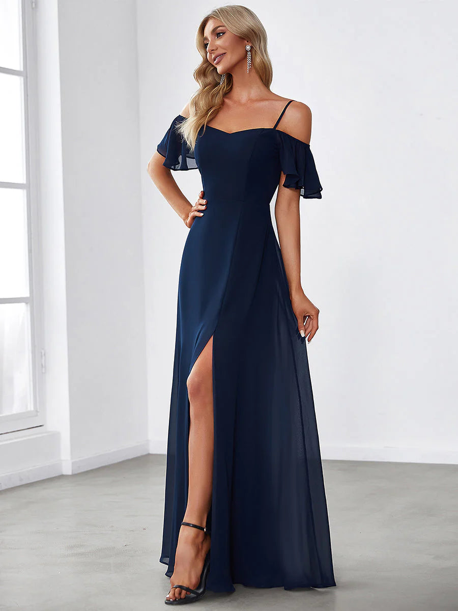 Flattering Deep V Neck Flare Sleeves Bridesmaid Dresses