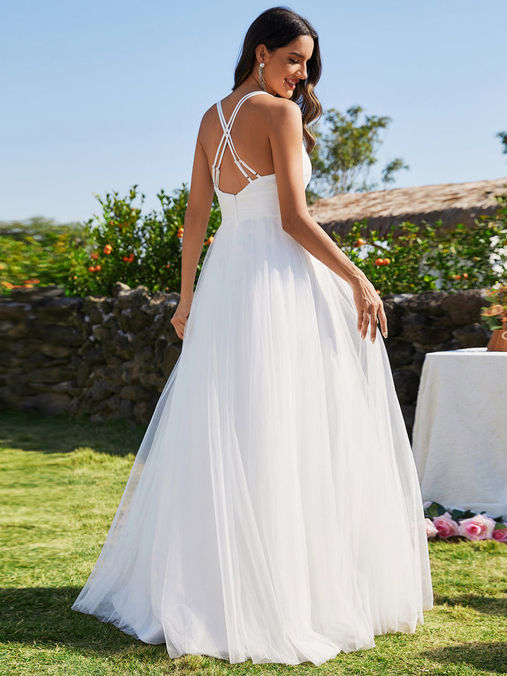 Backless V Neck Appliques Mesh Bridesmaid Dresses - CALABRO®