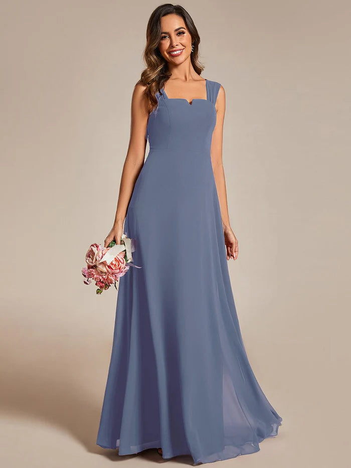 Chiffon Square Neck Bridesmaid Dress With Sleeveless - CALABRO®