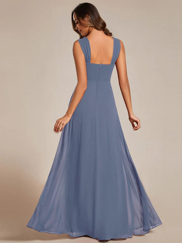 Chiffon Square Neck Bridesmaid Dress With Sleeveless - CALABRO®