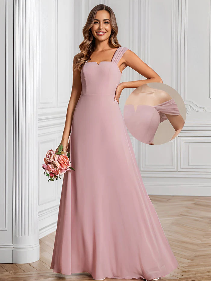 Chiffon Square Neck Bridesmaid Dress With Sleeveless - CALABRO®