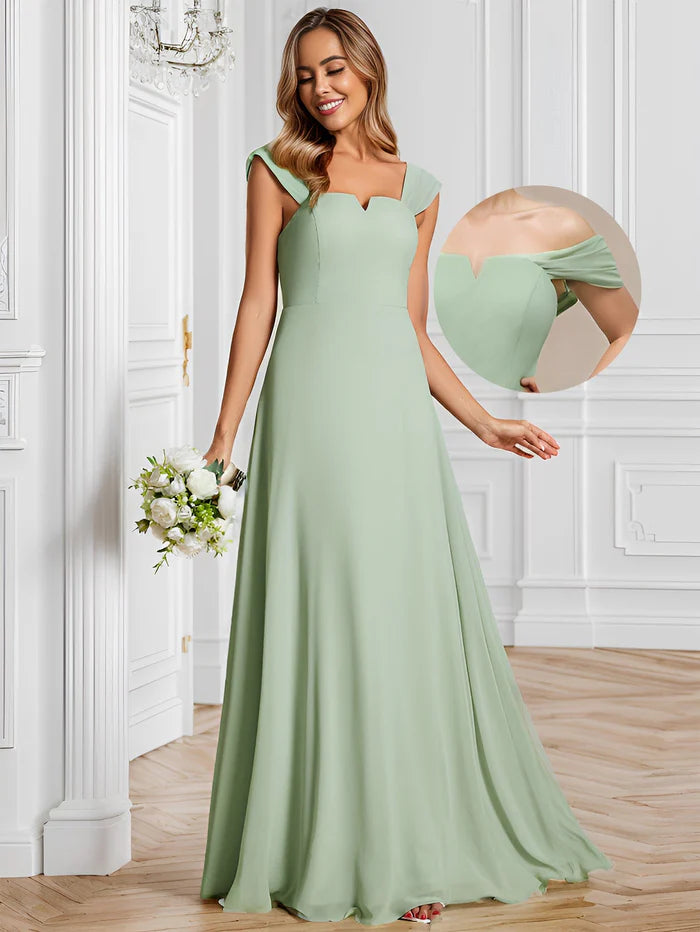 Chiffon Square Neck Bridesmaid Dress With Sleeveless - CALABRO®