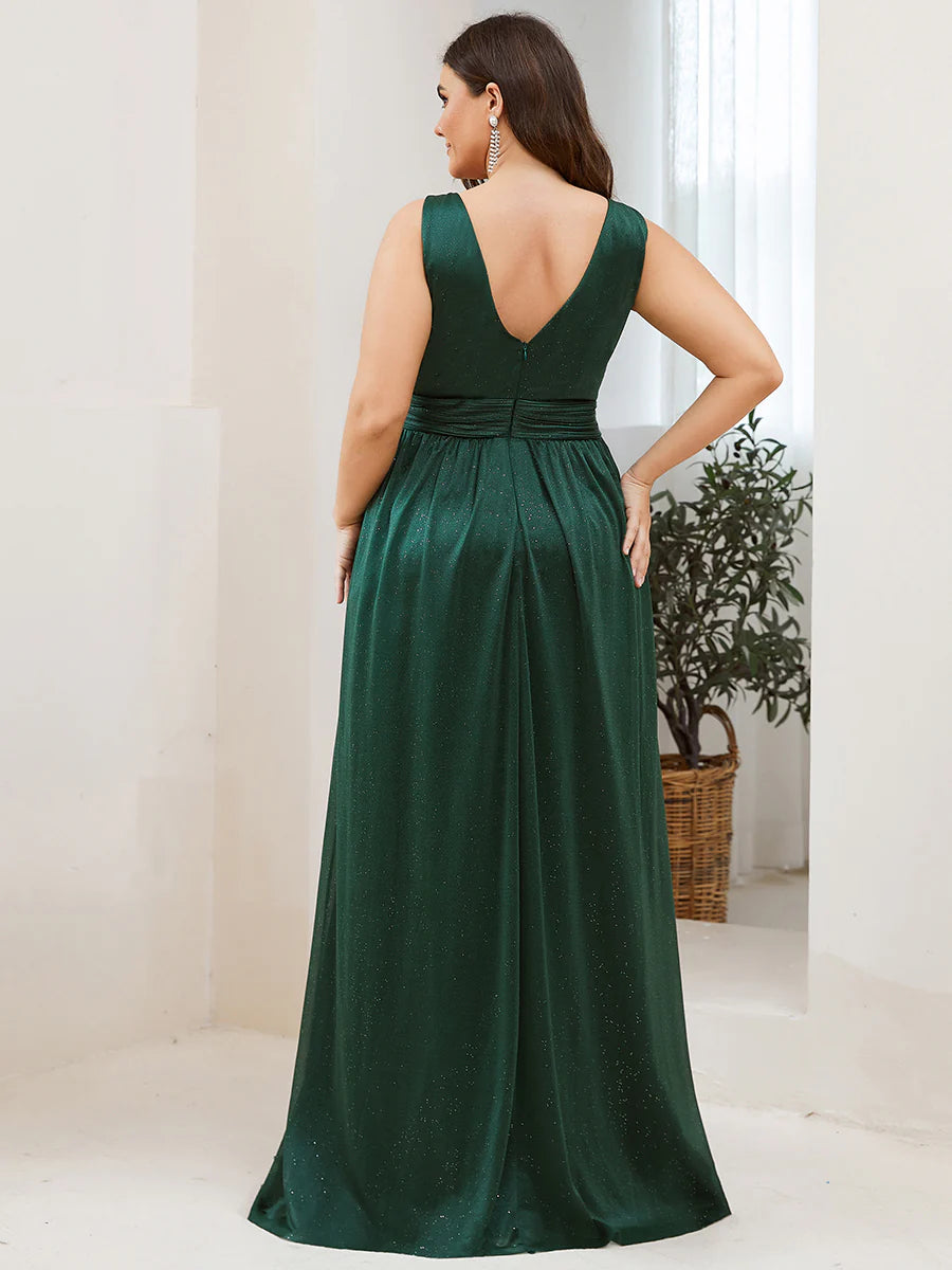 Double V Neck Maxi Long Plus Size Evening Dresses