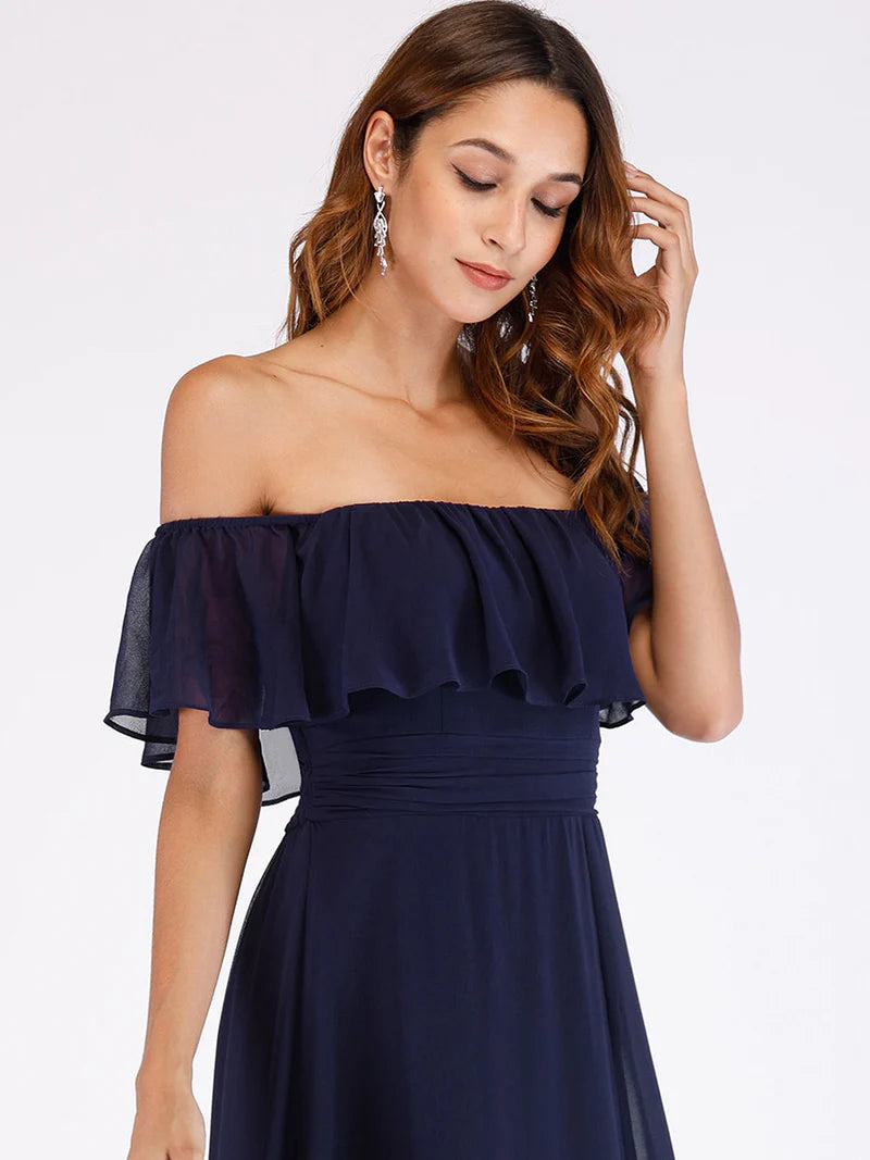 Thigh Slit Off Shoulder Straight Bridesmaid Dress - CALABRO®