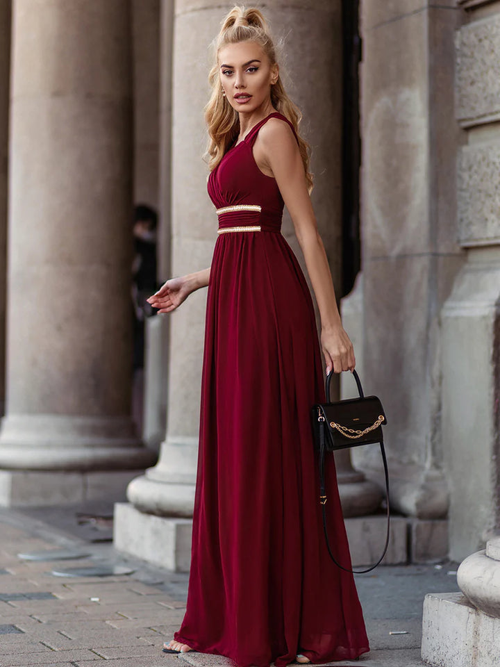 V-Neck Flowy Sleeveless Bridesmaid Dress - CALABRO®