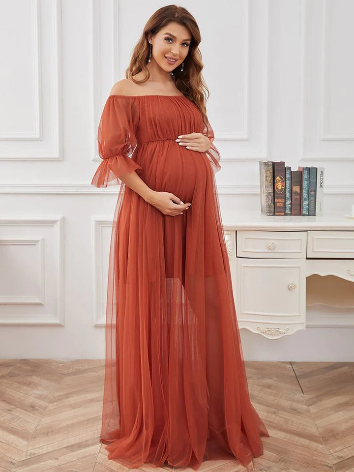 A Line Short Puff Sleeves Maternity Dresses - CALABRO®