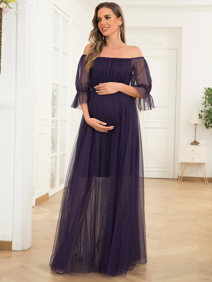 A Line Short Puff Sleeves Maternity Dresses - CALABRO®