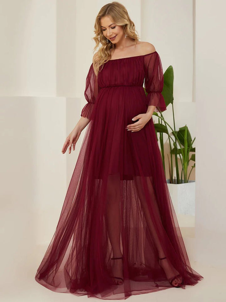 A Line Short Puff Sleeves Maternity Dresses - CALABRO®