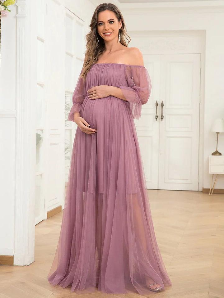 A Line Short Puff Sleeves Maternity Dresses - CALABRO®