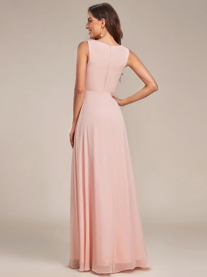 A-Line V Neck Appliques Ruched Evening Dresses - CALABRO®