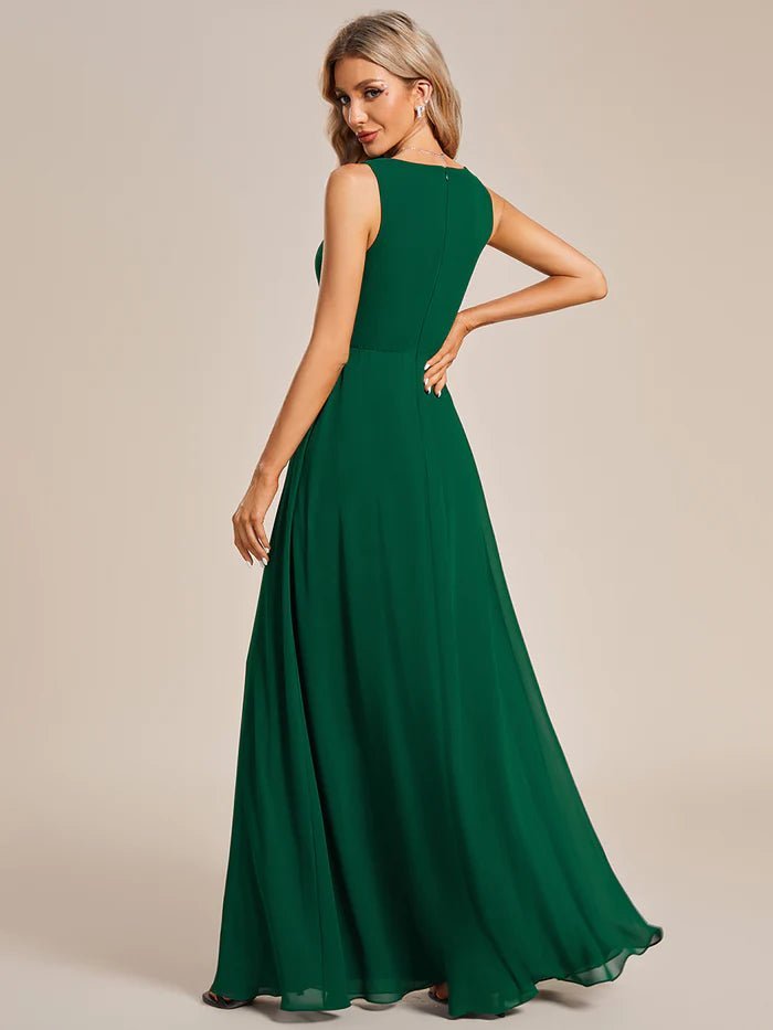 A-Line V Neck Appliques Ruched Evening Dresses - CALABRO®