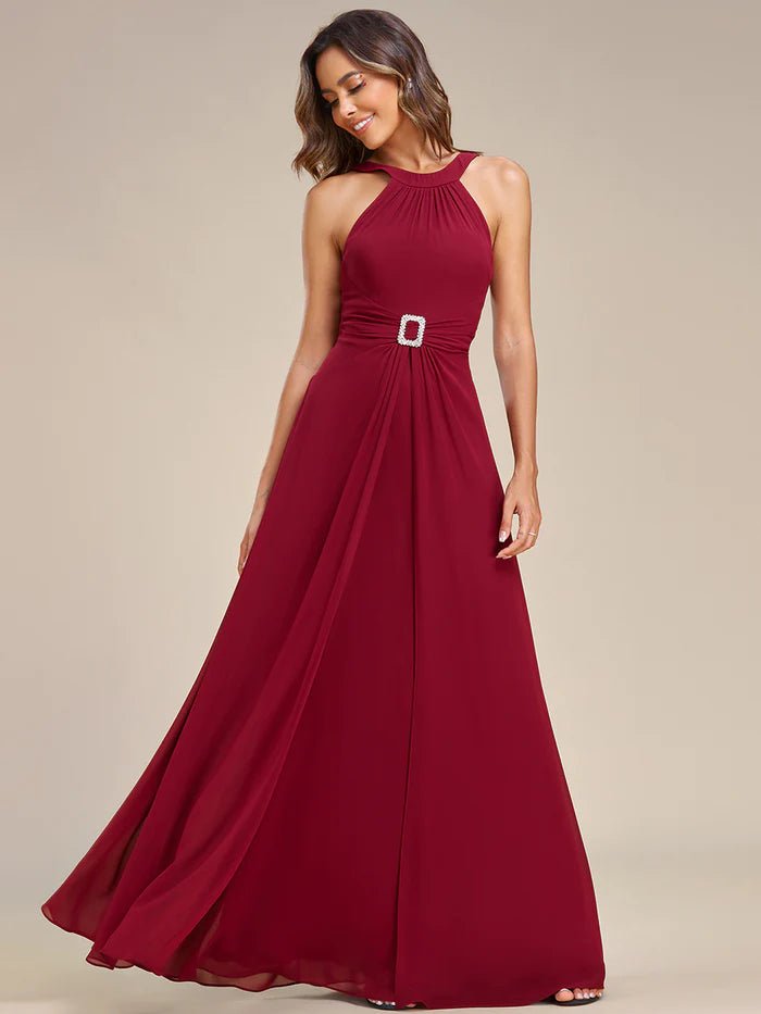 Backless Halter Neck Rhinestone Chiffon Evening Dress - CALABRO®