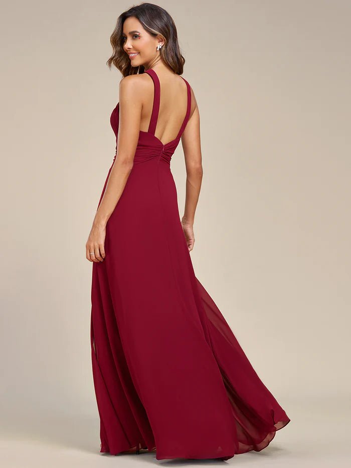 Backless Halter Neck Rhinestone Chiffon Evening Dress - CALABRO®